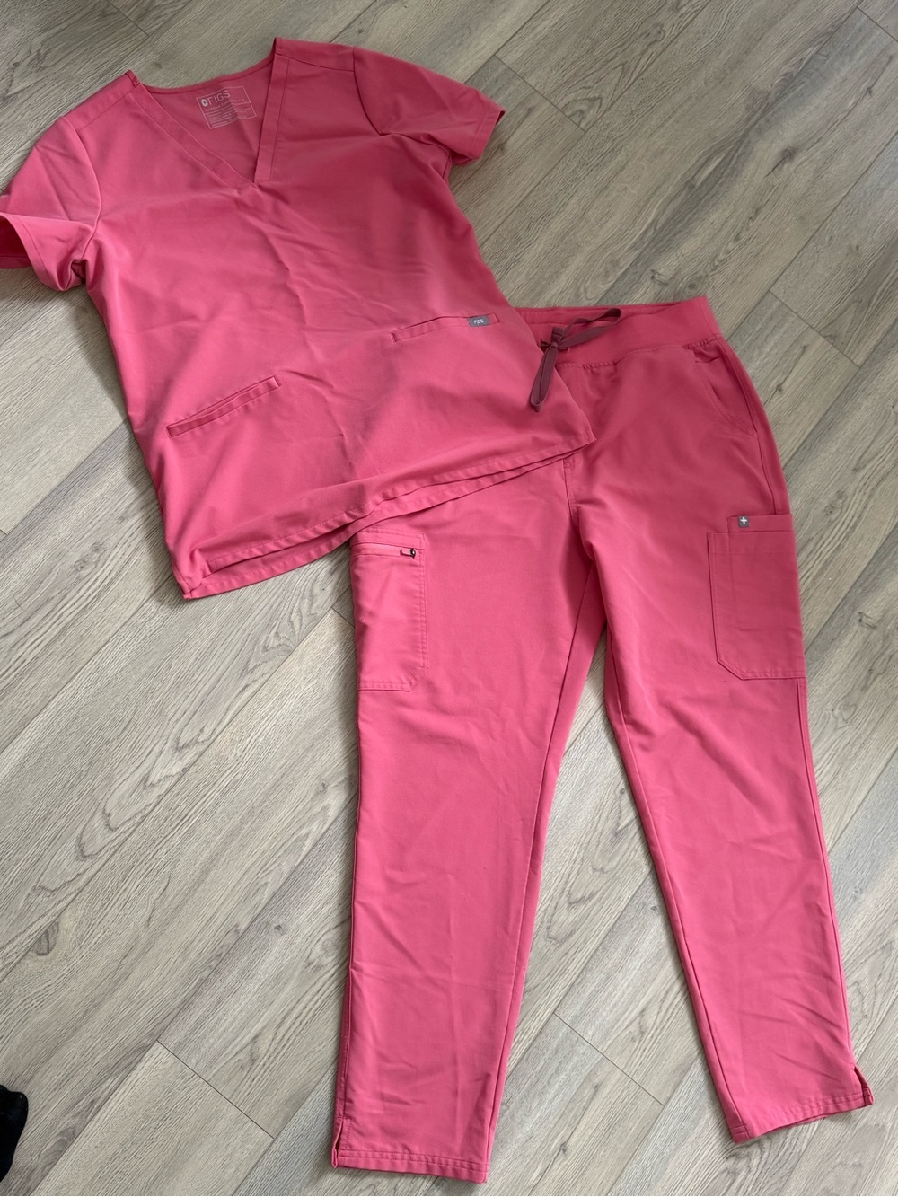 Figs Women's Coral Pink Scrub Top & Pants